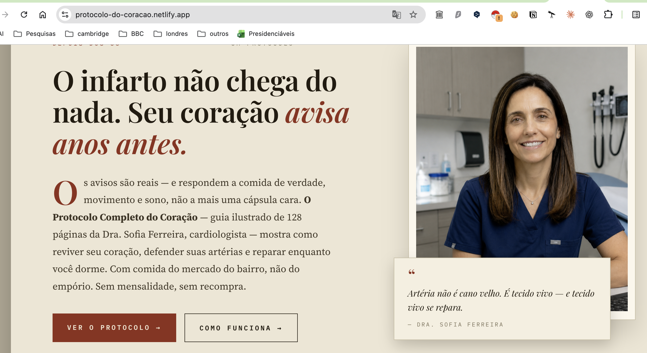 Print real da página de venda do infoproduto médico