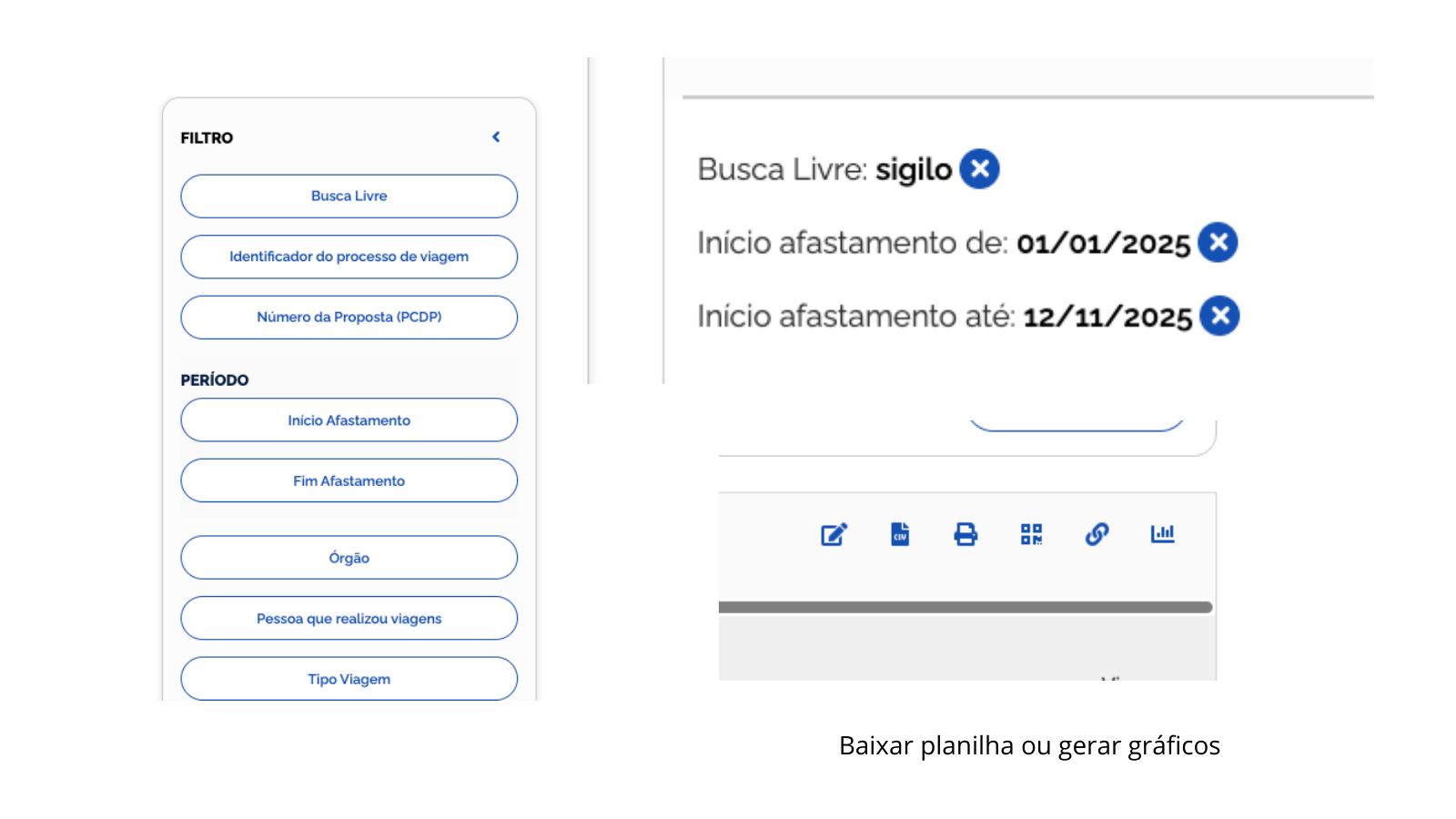 Baixar planilha ou gerar gráficos
